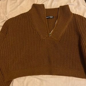Cropped brown zip sweater